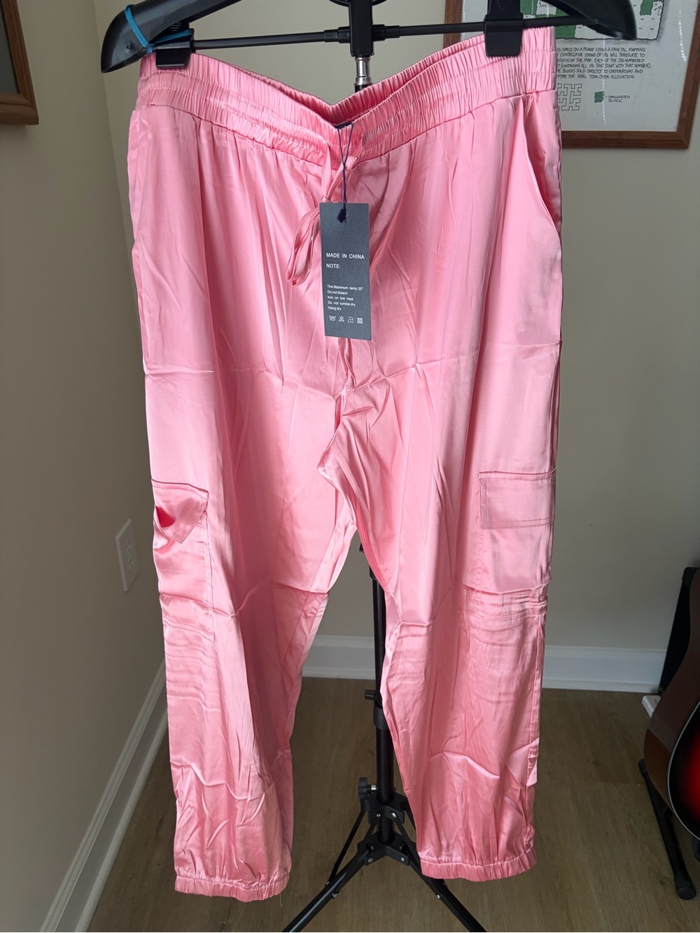 NWT Wollence Pink Satin Cargo Pants Sz XL